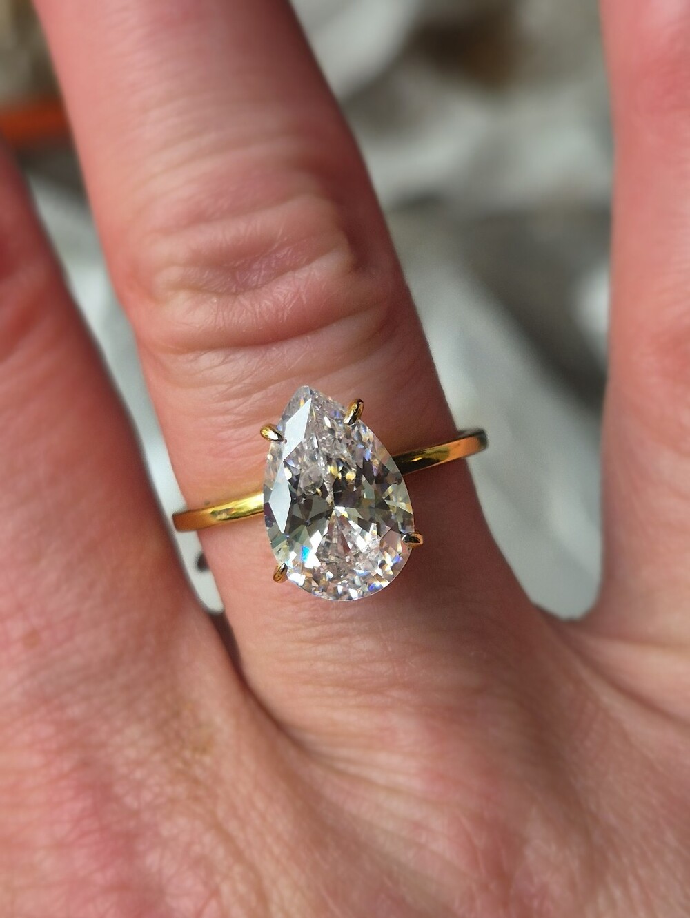 VVS1 3 CT* Crushed Ice Pear Shaped Moissanite Ring 6.5 US